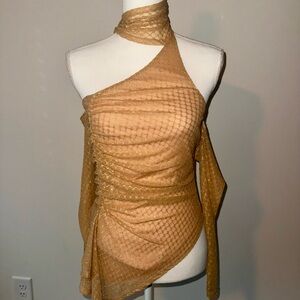 NBD Gold and Cream One-Shoulder Top